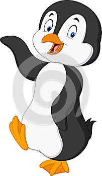 Cute penguin cartoon waving