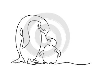 Cute penguin with chick. Mother and baby. Mother day concept.