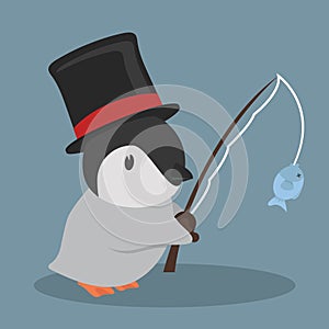 Cute penguin fishing vector