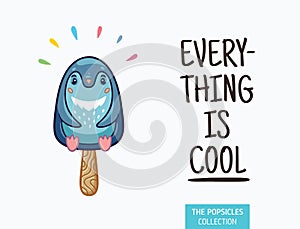 Cute penguin popsicle illustration. Vector ice cream