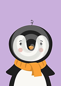Cute penguin in scarf. Poster for baby room.