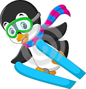 Cute penguin skiing cartoon