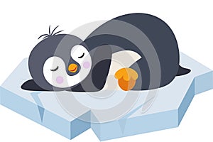 Cute penguin sleeping lying on a ice floe