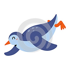Cute penguin sliding on belly across ice, adorable Antarctic animal,