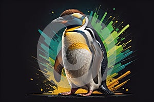 Cute penguin standing in front of solid color background. ai generative
