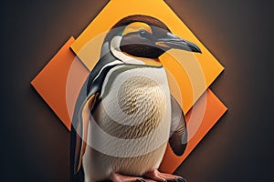 Cute penguin standing in front of solid color background. ai generative
