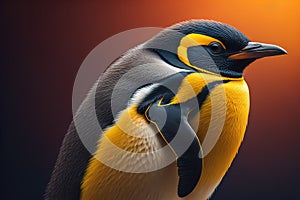 Cute penguin standing in front of solid color background. ai generative