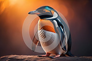 Cute penguin standing in front of solid color background. ai generative
