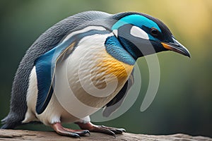 Cute penguin standing in front of solid color background. ai generative