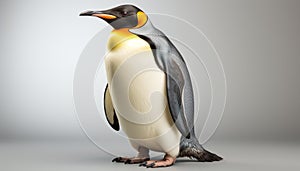 Cute penguin waddling on ice, looking at camera, smiling generated by AI