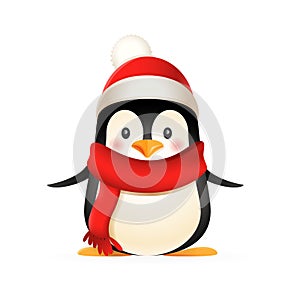 Cute penguin wear winter clothes - vector illustration isolated on white background