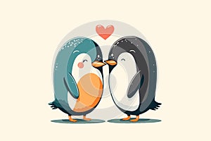 Cute penguins couple in love animal valentine day card invitation background