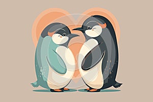 Cute penguins couple in love animal valentine day card invitation background