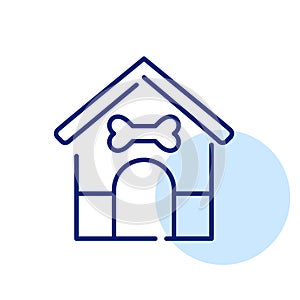 Cute pet house. Dog booth with bone over entrance. Pixel perfect, editable stroke line icon