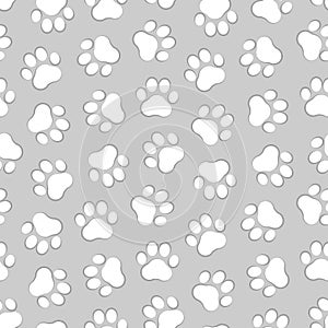 Cute pet prints seamless pattern. Paw background for pets, dog or cat. Foot puppy. Black silhouette shape paw. Footprint pet. Anim