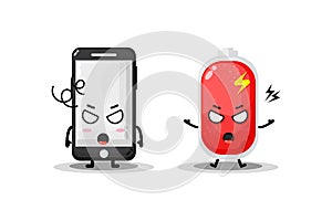 Cute phone and battery with angry expressions