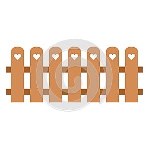 Cute Picket fence with heart, wooden textured, rounded edges isolated vector illustration on white background