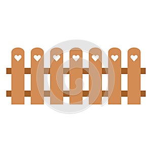 Cute Picket fence with heart, wooden textured, rounded edges isolated vector illustration on white background photo