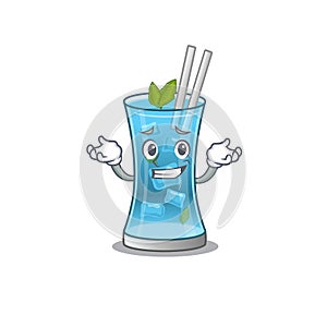 A cute picture of grinning blue hawai cocktail caricature character