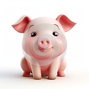 Cute Pig 3d Clay Render On White Background