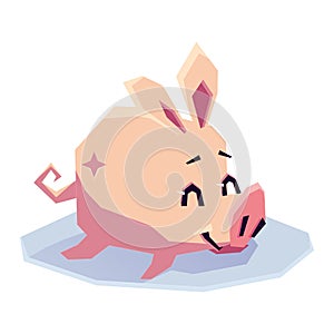 Cute pig bathing in a puddle