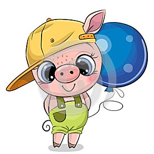 Cute Pig with cap and balloon