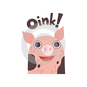 Cute Pig Cartoon Farm Animal Saying Oink Vector Illustration photo