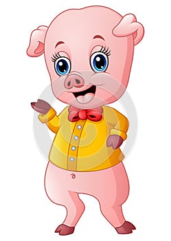 Cute pig cartoon presenting