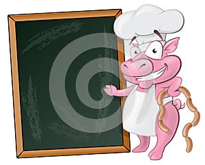 Cute Pig Chef Character with Chalk Board.