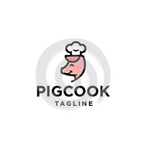 Cute pig Chef cook Logo mascot with chef hat icon or cartoon template vector stock illustration