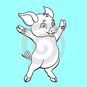 The cute pig contour on blue background