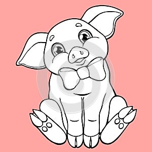 The cute pig contour on pink background