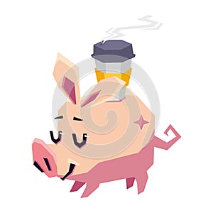 Cute pig and a Cup of coffee