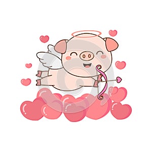 Cute pig cupid  with heart and arrow
