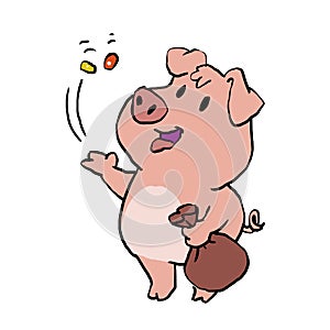 Cute pig eating sweets