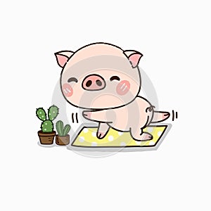 Cute pig meditating with yoga.