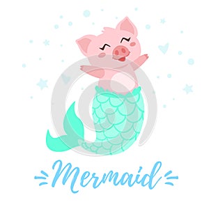 Cute pig with mermaid tail