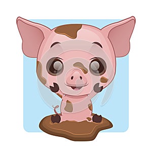 Cute pig playing in mud