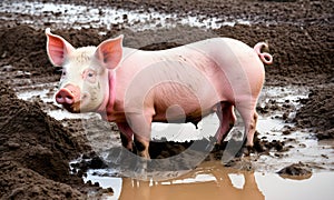 cute pig playing in a puddle of mud