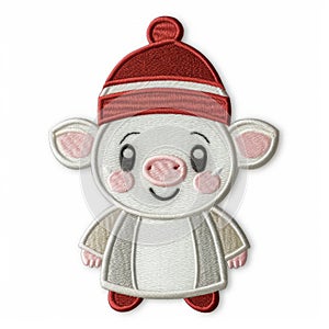 Cute Pig With Red Hat: Winter Knits Applique Design