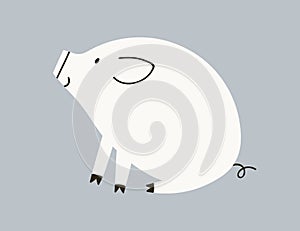 Cute pig in Scandinavian style. Adorable black and white piglet. Childish drawing, baby piggy. Funny doodle hog, farm