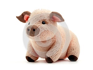 Cute pig stuffed toy isolated on white, illustration generated by AI