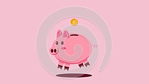 cute piggy bank animation saving money with falling coins