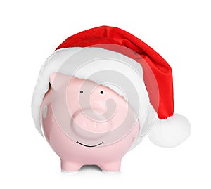 Cute piggy bank with Santa hat