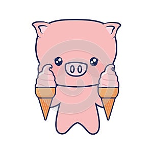 cute piggy with ice cream sweet tasty