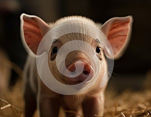 Cute piglet sitting in grass looking at camera generated by AI