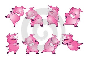 Lindo cerdos diseno de pintura firmar feliz ridículo bailar muchos comportamiento 