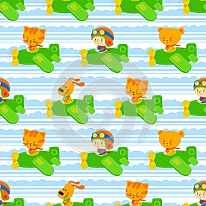 Cute pilot vector seamless pattern. Boy and Girl desing for kids.