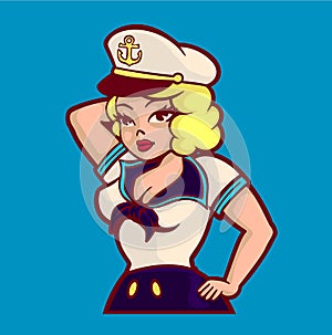 Cute pin-up girl in sailor suit vector illustration