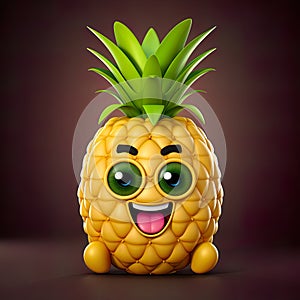 Cute pineapple character, designed with an adorable and cheerful demeanor.